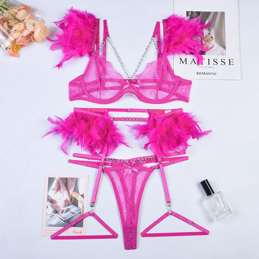 Reggiseno intimo sexy in pizzo con catene natalizie da donna
