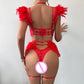 Reggiseno intimo donna in pizzo con mutandine e lingerie sexy in piuma