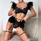 Reggiseno intimo donna in pizzo con mutandine e lingerie sexy in piuma