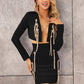 Bandage Suit Button Chain Long Sleeve Top Skirt