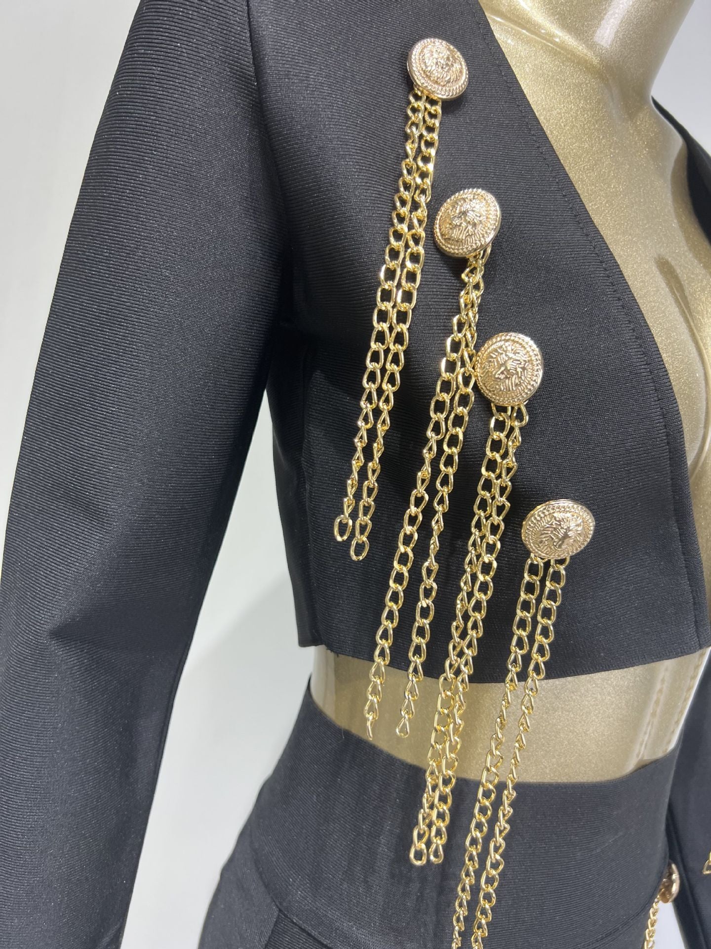 Bandage Suit Button Chain Long Sleeve Top Skirt