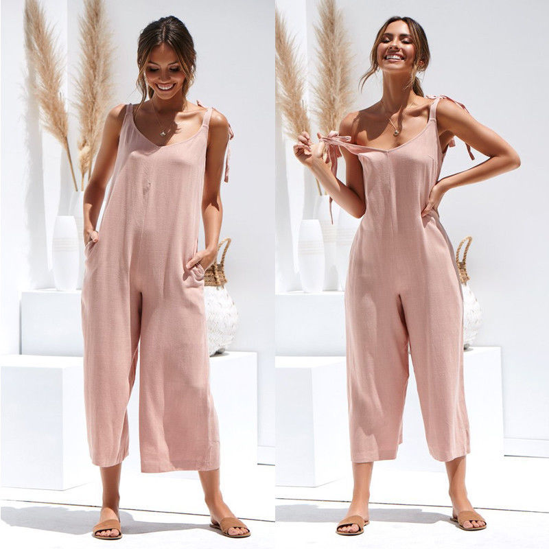 Tuta casual da donna in lino e cotone nuova