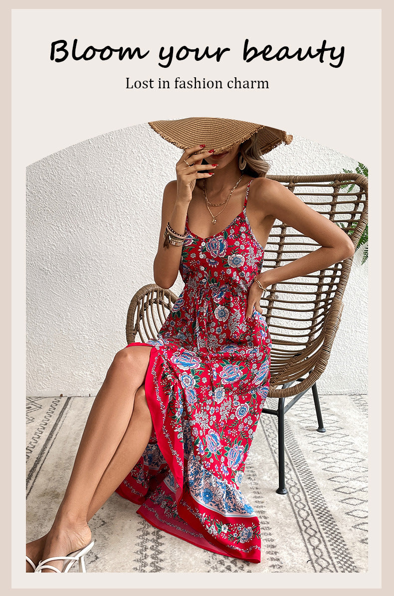 Abito stampato con scollo a V da donna