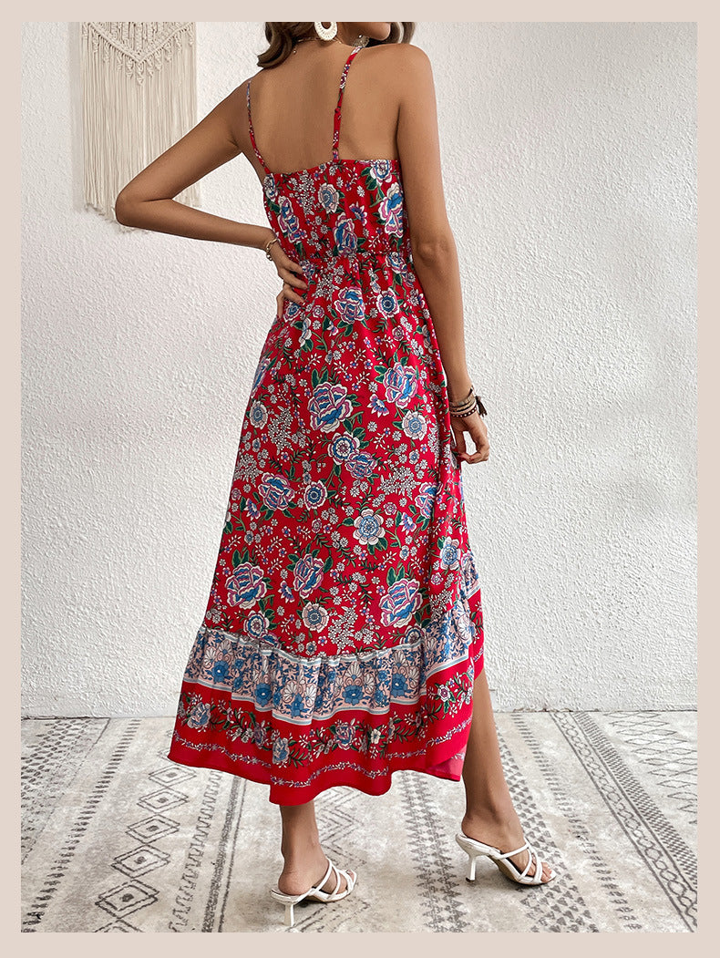 Abito stampato con scollo a V da donna