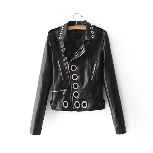 Giacca in pelle PU cava alla moda da donna