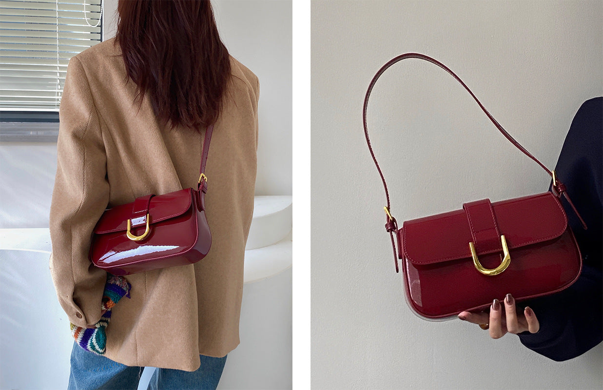 Borsa in pelle verniciata lucida di alta qualità da donna retrò