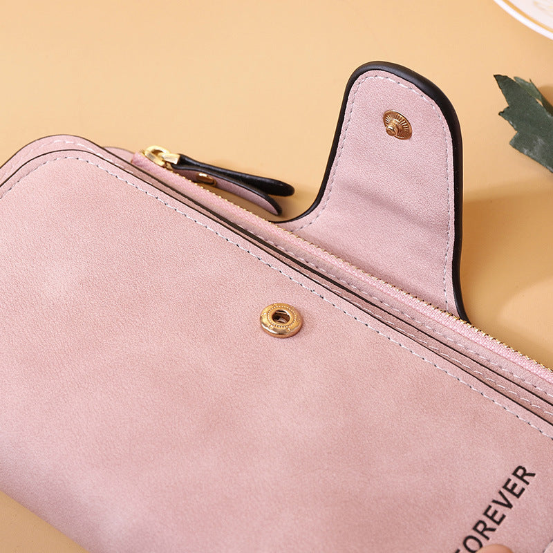Women's Long Wallet Trifold Matte Leather Clutch