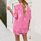 Completo casual da donna con stampa, 2 pezzi, camicia a maniche corte e pantaloncini con coulisse, abbigliamento estivo alla moda.