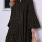 New Printed Bronzing Pleated Flared Long Sleeve Dress Summer Button Design Loose Dresses Fashion Womens Clothing