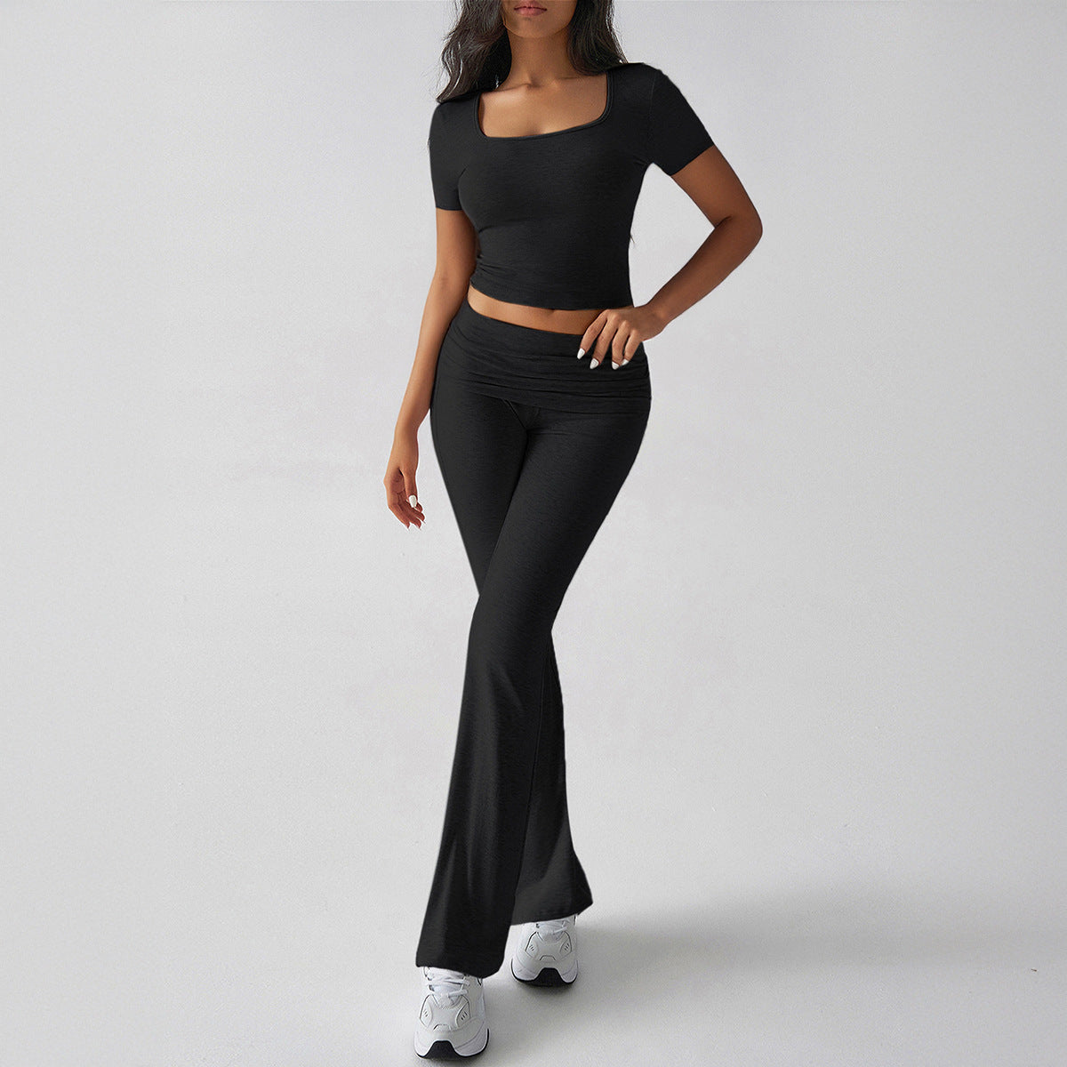 Sport Ombelico T-shirt Pantaloni Lunghi Tuta Abbigliamento Donna