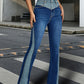 Fashion Stitching Contrast Color Denim Bell-bottom Pants Women