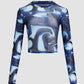 Round Neck Pullover Printed Crop Long Sleeve Top