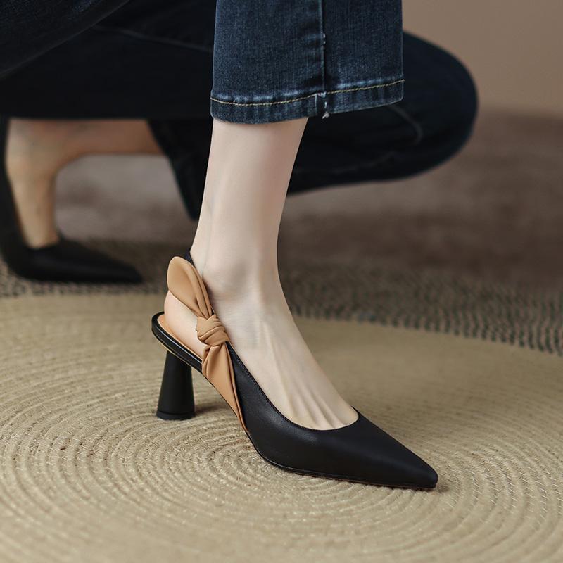 Scarpe con tacco alto alla francese, a punta e fiocco, con tacco spesso