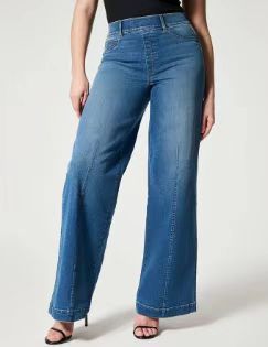 Damen Jeanshose mit hoher Taille, lässig, weites Bein, gerade Hose