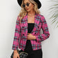 Women's Fashion Plaid Button Lapel Long Sleeve Coat