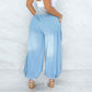 Sommer Dünne Lose Weite Bein Hosen Harem Hosen Elastische Taille Denim Hosen Frauen