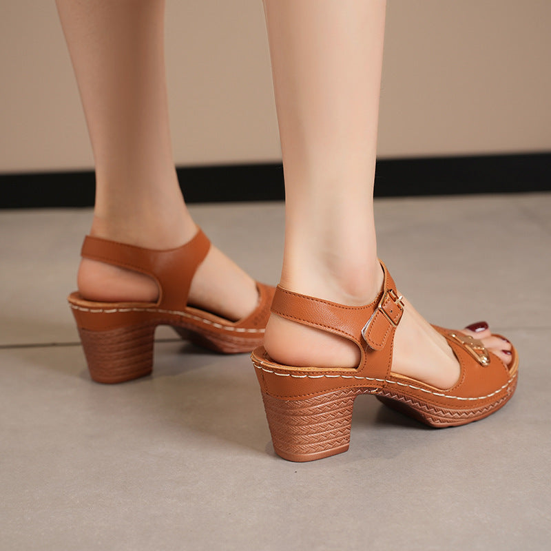 Gesicht Schnalle Chunky Heel High Heel Sandalen Weiblich