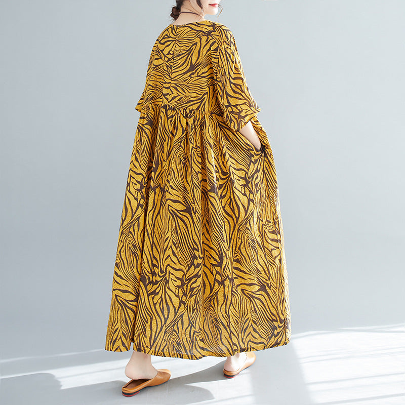 Künstlerisches, übergroßes, locker sitzendes Swing-Kleid mit Musterdruck und kurzen Ärmeln für Damen