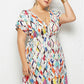 Women Summer Print Dress Casual Deep V Neck Beach