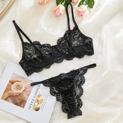 Completo intimo trasparente in pizzo con cinturino da donna