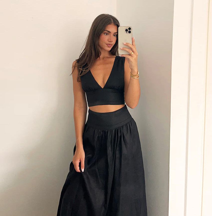 Weste, hohe Taille, A-Linien-Kleid, zweiteiliges Set für Damen