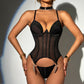Damenbekleidung Transparentes Mesh Sexy Schnür-Shapewear Dreiteiliges Set