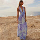 2 stücke Tie Dye Druck Tiefem V-ausschnitt Anzüge Mode Neckholder Rückenfreie Lange Kleider Für Strand Party Damen Kleidung