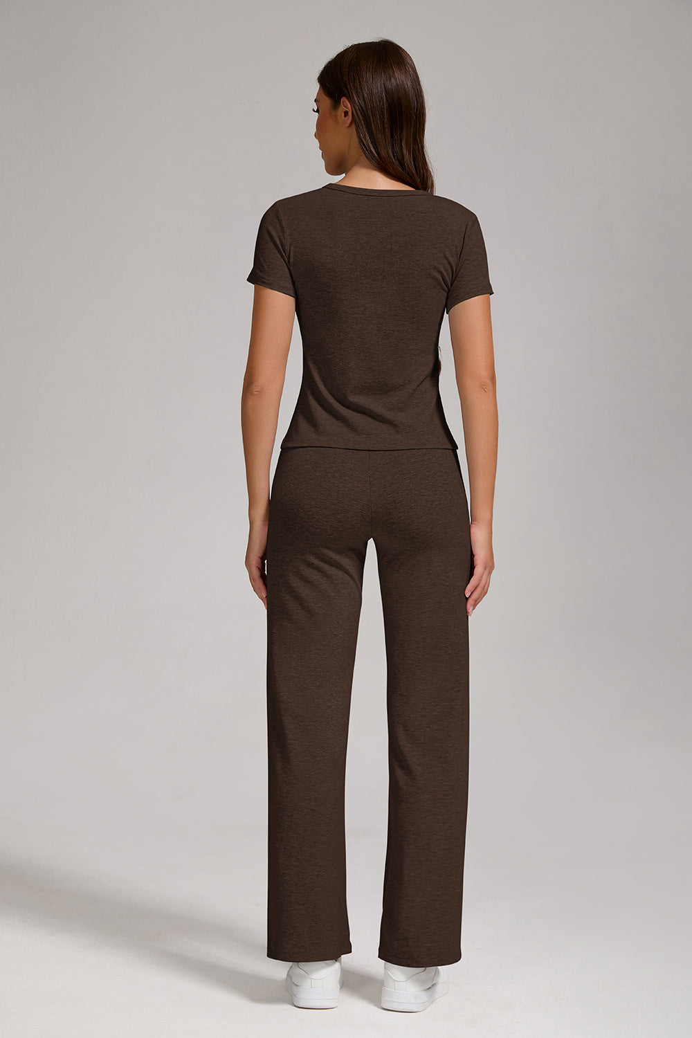 Women's Casual Sports Two-piece Set With V-neck Button