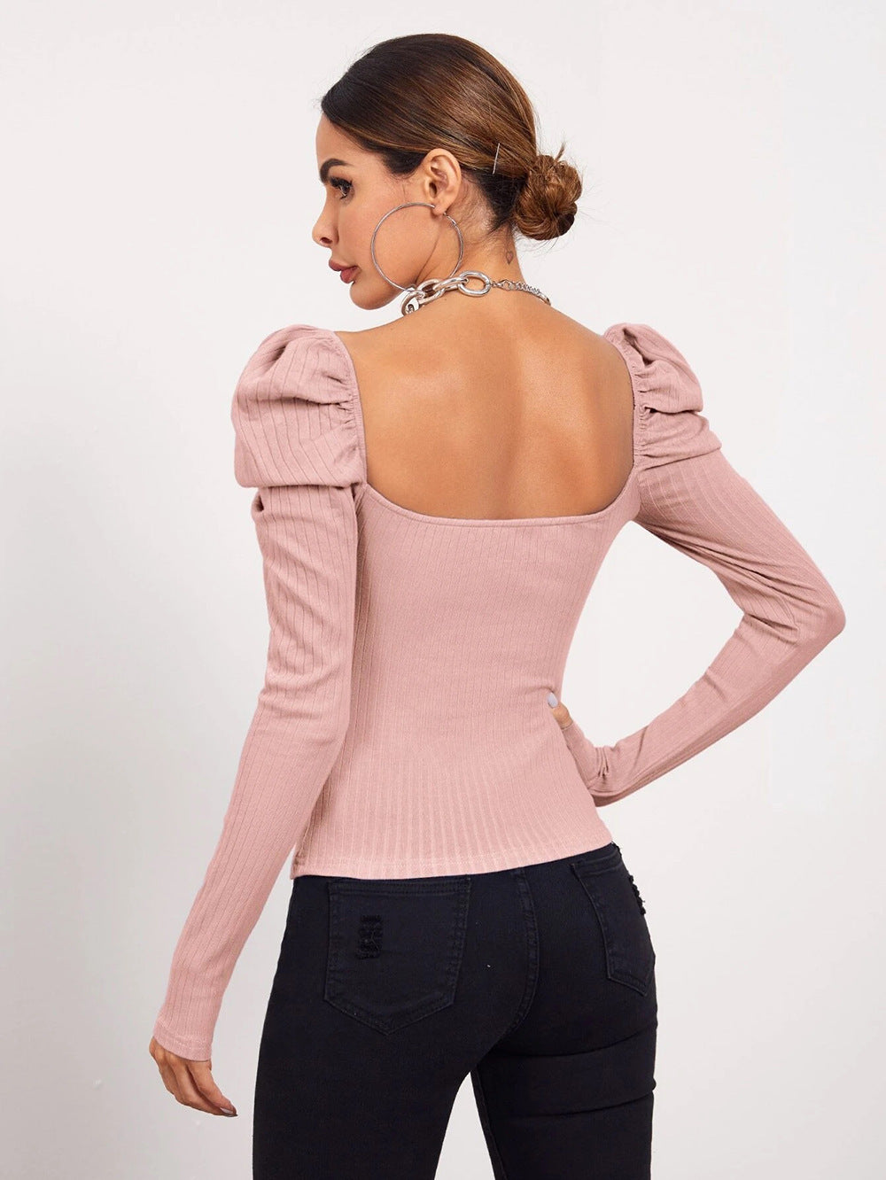 One Word Neck Bubble Langarm Damenbekleidung