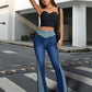 Fashion Stitching Contrast Color Denim Bell-bottom Pants Women