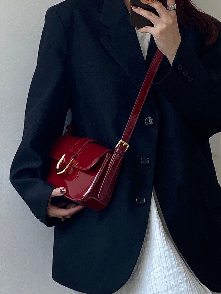 Borsa in pelle verniciata lucida di alta qualità da donna retrò