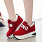 Increased Velcro casual sports shoes female Korean version of the wild letter thick bottom wedge