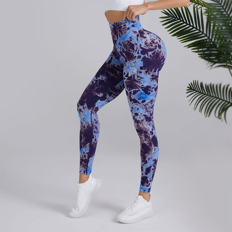 Tie-dye Printed Yoga Pants Fashion Seamless High-waisted Hip-lifting