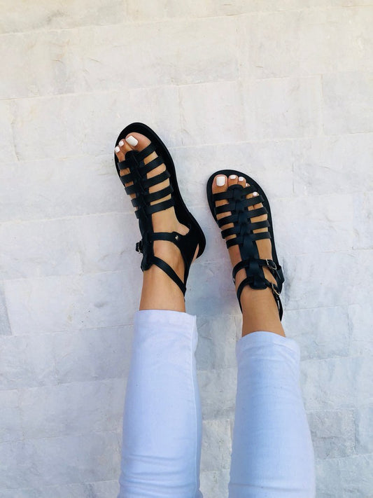 New Fashion Ladies Ribbon Stitching Lace PU Leather Roman Shoes