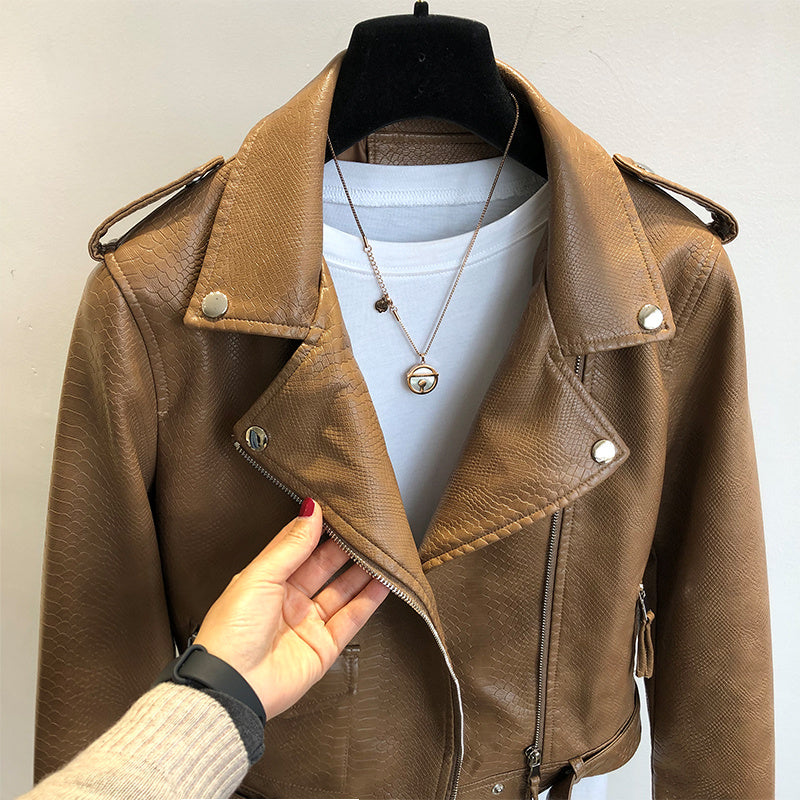 Giacca corta in pelle da donna primavera e autunno