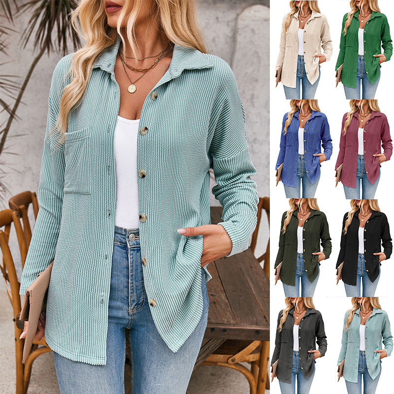 Camicia a maniche lunghe con tasca a contrasto a righe