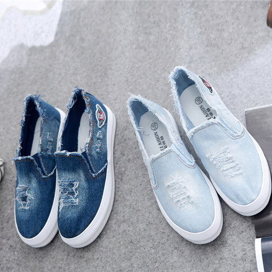 Scarpe estive in tela da donna, mocassini spessi, da cowboy, da studente, da pedalare, scarpe pigre, casual, da donna