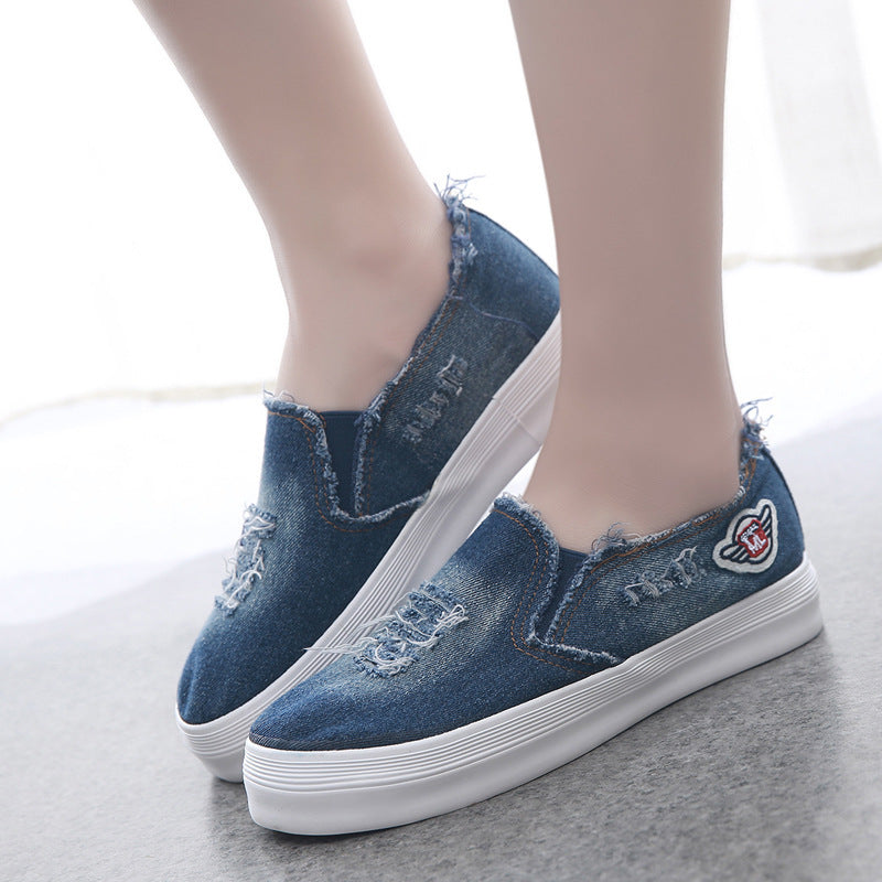 Scarpe estive in tela da donna, mocassini spessi, da cowboy, da studente, da pedalare, scarpe pigre, casual, da donna