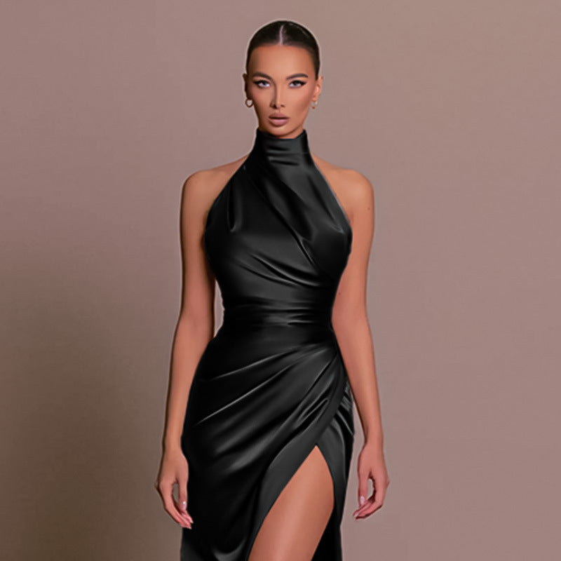 Neckholder Ärmelloses Herbst Neues Anmutiges Stehkragen Langes Kleid