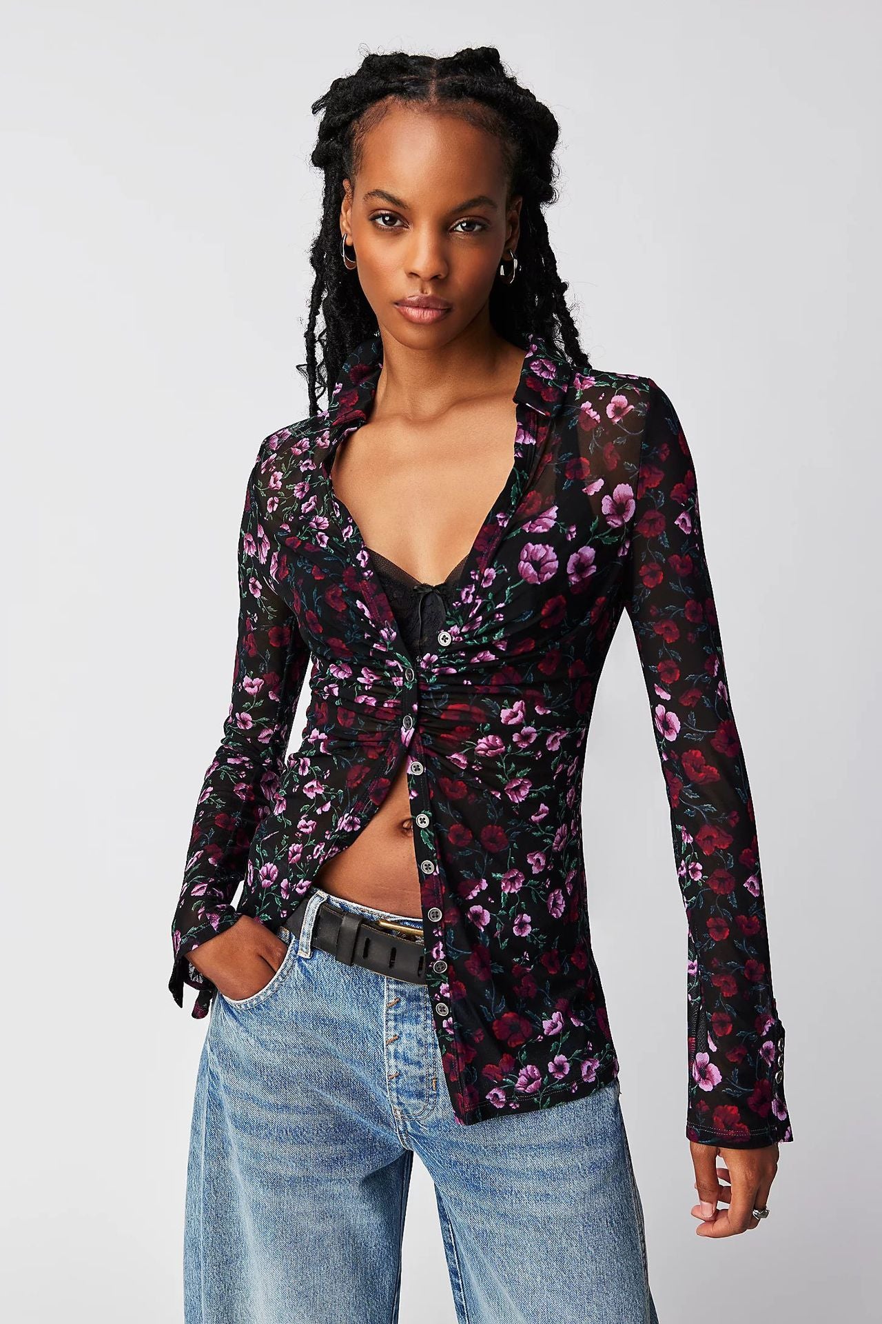 Heiße Farbe Quadrat Kragen Langarm Strickjacke Shirt Frauen