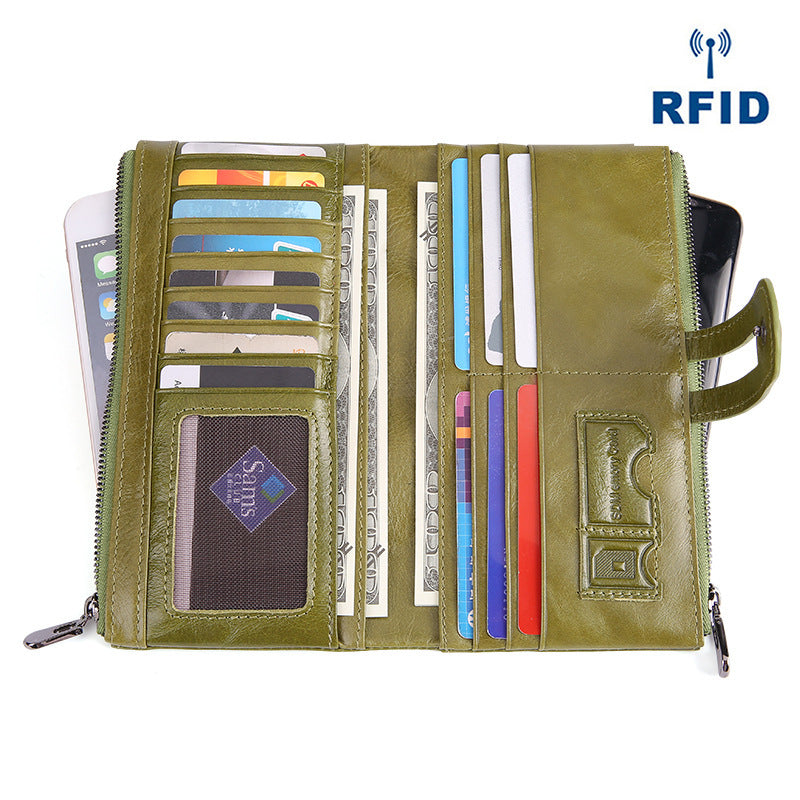 Portafoglio lungo da donna in pelle retrò con RFID