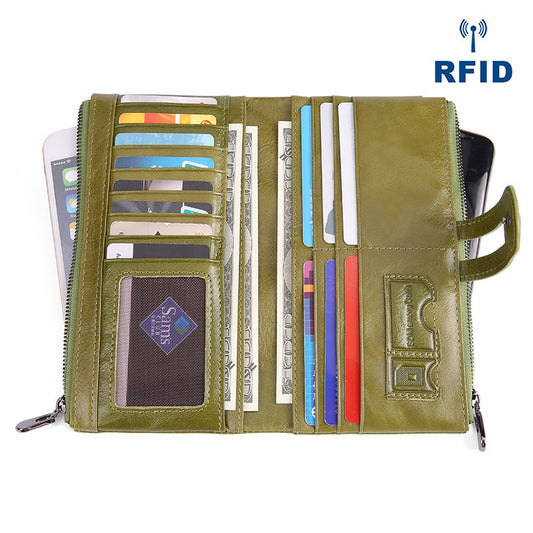 Portafoglio lungo da donna in pelle retrò con RFID