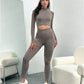 Intimo sportivo attillato a maniche lunghe con vita alta, effetto nudo, da donna, per sollevamento fianchi, yoga