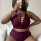 Plump Girls Plus Size Einfarbig Hohl Kreuz Schultergurt Verstellbar Neckholder Bikini