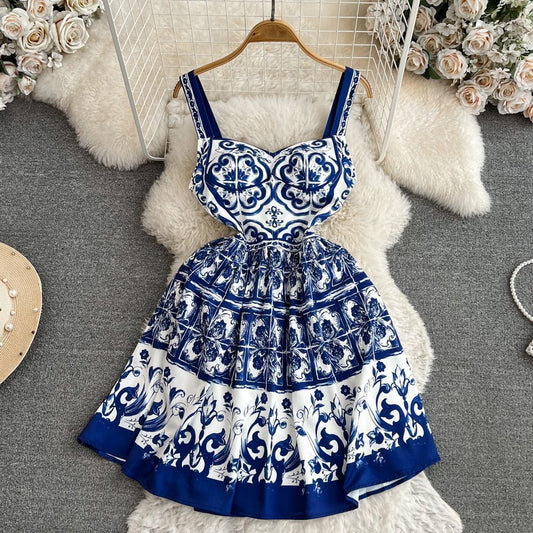 Retro-Druck-Slip-Kleid für Damen