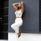 Shascullfites Melody 2 Pieces Set White High Waist Leather Leggings With Ring Zipper Crop Top Set Sexy Outfit Women Clubbing