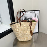 Large Capacity Straw Woven Bag Women's Woven Portable Vegetable Basket Bag
