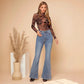 Women Paisley Printed Stand Collar Mesh Long Sleeve T-shirt