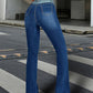 Fashion Stitching Contrast Color Denim Bell-bottom Pants Women