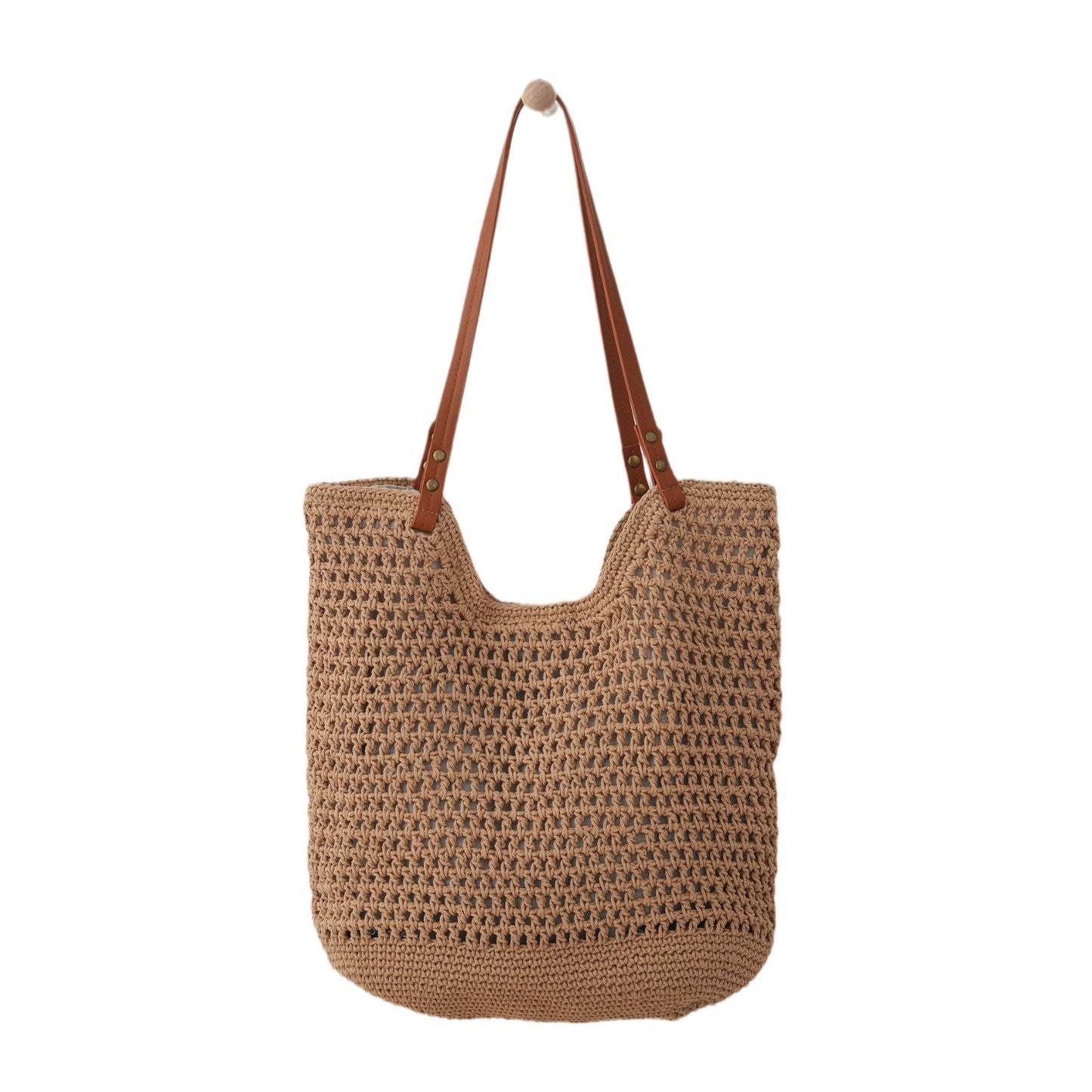 Borsa a mano in paglia leggera intrecciata a maglia cava casual da spiaggia